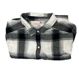 SO Womens Large Flannel Shirt L/S  Black White Button Down Check Plaid Front Pkt